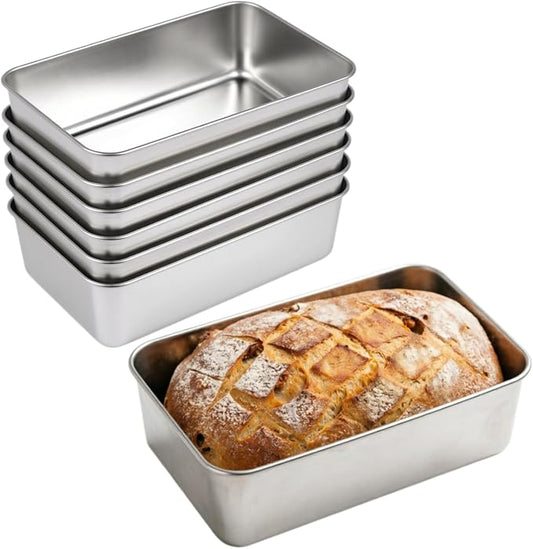 Kichwit Stainless Steel Loaf Pan for Bread, 6 Pack Metal Baking Pan for Meatloaf or Banana bread, Dishwasher Safe (6, 7“ x 5” x 2-3/8“)