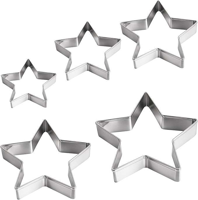 5 Pcs Star Cookie Cutter Set, Cutters Stainless Steel Five-Pointed Star Edge Cookie Cutters Fondant Biscuit Sandwich Cheese Cutter Star Shapes Molds Pastry Mold Bakeware Tools