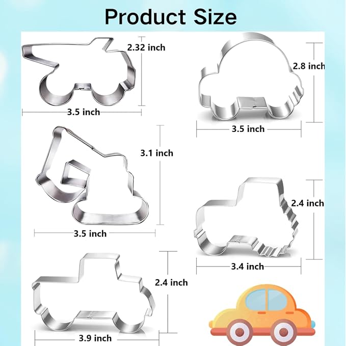 LUBTOSMN Construction Vehicles Cookie Cutters Set-5 Piece-Truck, Dump, Tractor, Car and Digger-Biscui Cookie Cutters Molds for Kids Party