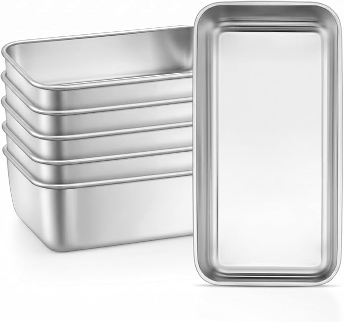 Leonyo 6 Pack 9x5IN Loaf Pans for Baking Bread, 9x5IN Stainless Steel Bread Loaf Pans for Homemade Bread, Meatloaf, Bananas, Brownies, Lasagnas, Dishwasher Oven Safe