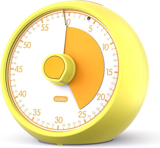 Visual Timer for Kids 60-Minute Countdown Timer with Optional Alarm, Focus Tool for ADHD & Autism, Time Management for Homework, Chores, Office, Kitchen, Teaching & Study Routines (Yellow)