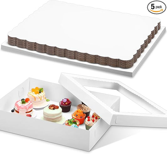 Sinload 10 Pcs 14x10x4 Inch 1/4 Sheet Cake Boxes 5pcs Large Rectangle Bakery Boxes with 5pcs Cake Boards for Pastry Baking, Cupcakes, Donuts, Cookies, Pie Treat Packaging