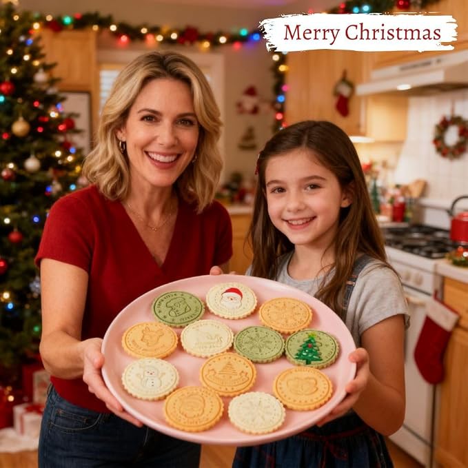 Christmas Cookie Stamps, 10-Piece 3D Press Cutter Set | Reindeer, gingerbread man, snowman, bell, stocking, candy cane and sleigh designs for holiday baking