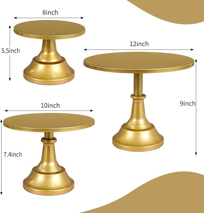 3 Piece Gold Cake Stand Set Metal Round Cake Holder 8/10/12 inch Dessert Table Display Cupcake Stands for Birthday, Baby Shower, Wedding, Banquets, Parties and Ceremonies