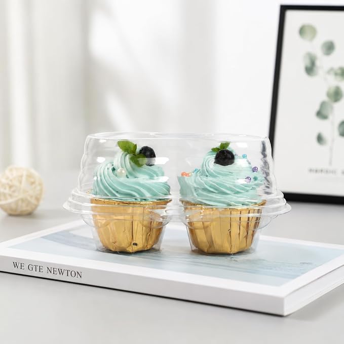 2/4/6 Count Cupcake Containers with Hinged Airtight Lids, Clear Plastic Cupcake Boxes, Stackable Single Cupcake Holders for Frosted Cupcakes or Muffins