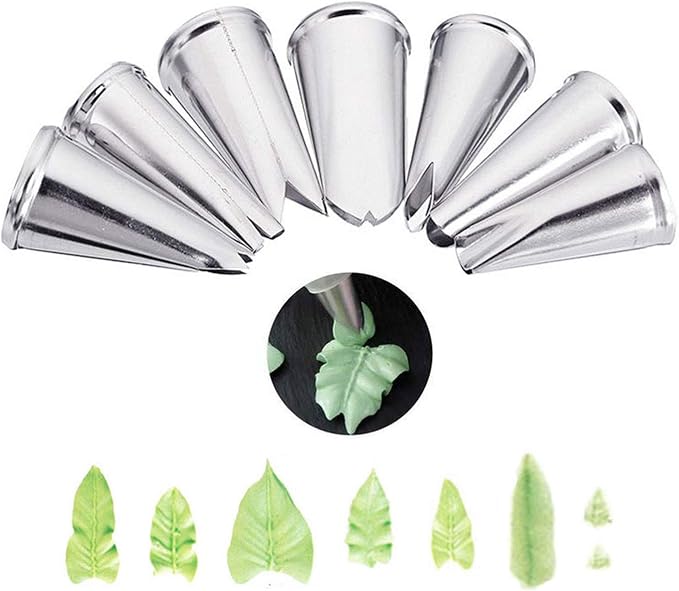 7 Pieces Large Piping Tips Set, 3Pieces Russian Grass Cream Tips DIY Decor Baking Tool and 7 Pieces leaf Stainless Steel Piping Nozzles Kit(17 Pieces)