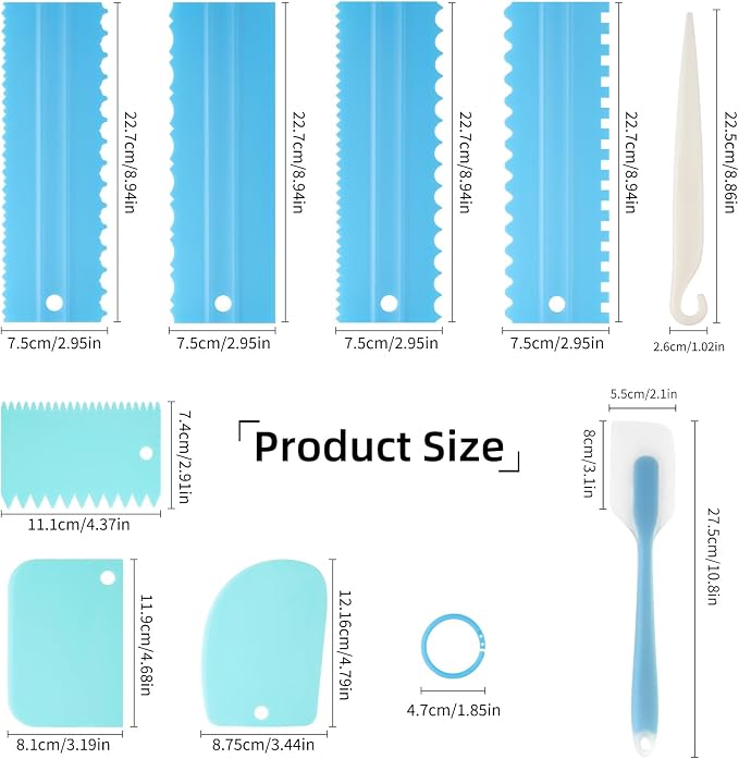 9PCS Cake Scraper Set with Cake Scraper Smoother Set, Adjustable Icing Scraper Polisher Tool, Cake Decorating Comb, Icing Smoother Plastic Sawtooth,Cake Icing Kitchen Baking Cake Edge(Blue)