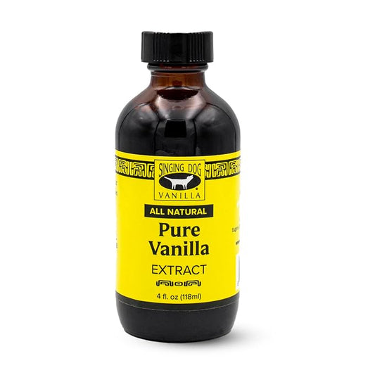 Singing Dog Vanilla Pure Vanilla Extract, 4 fl oz - All-Natural, Non-GMO, Sugar-Free, Corn-Free, Kosher Pareve, Vegan - Sustainably Sourced Vanilla Beans