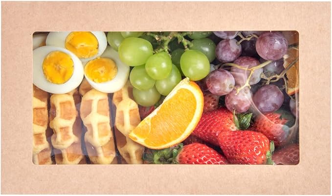 Restaurantware Cater Tek 10.2 x 6.1 x 3.2 Inch Baked Goods Boxes 100 Insert Tab Lock Window Pastry Boxes - Window Lids Easy Assembly Kraft Paper Catering Boxes For Charcuterie Or Cupcakes