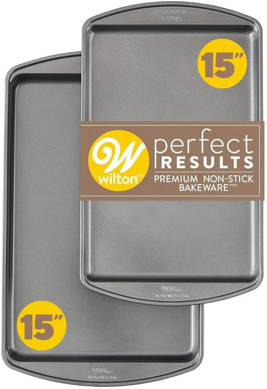 Wilton Perfect Results Nonstick Cookie Baking Sheets Set - Steel Bakeware that's Scratch-Resistant & Dishwasher Safe - Medium - 15 x 10 Inches (2-Piece Set)
