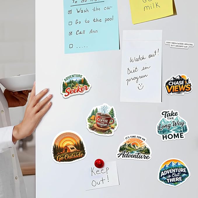 10pcs Adventure Camping Stickers Funny Outdoor Travel Nature Mountain Forest Designs, Gifts for Hikers Campers Multiple Different Design, Waterproof UV-Resistant for Water Bottle, Laptop, Window, Car