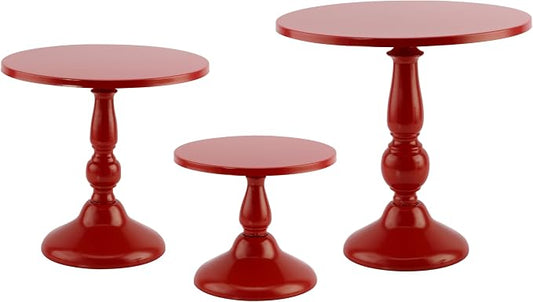Set of 3 Red Cake Stands, QENUIITEA Metal Round Cake Holder Dessert Pie Pizza Display Stand 8" 10" 12" Serving Tray Decoration for Wedding Celebration Party Birthday Baby Shower