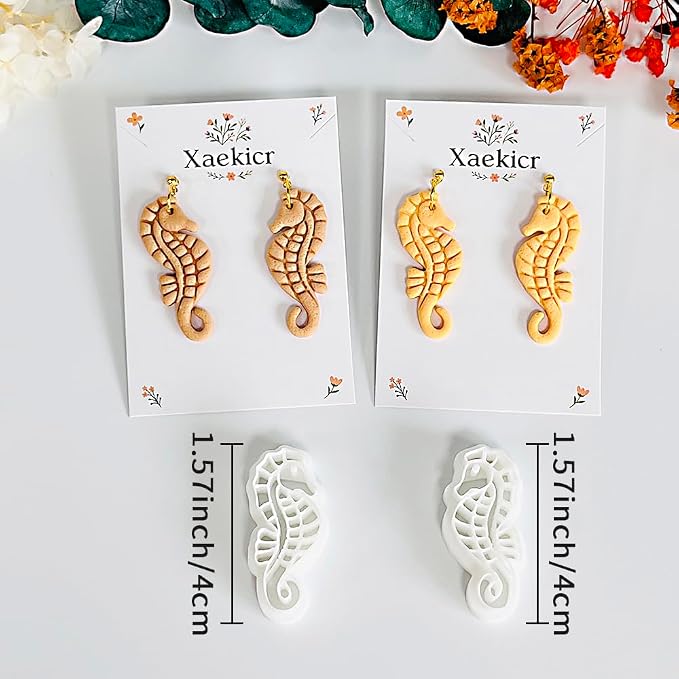 Xaekicr Seahorse Polymer Clay Cutters for Earrings - Ocean Style Clay Earring Cutters for Jewelry Making, 2 Pcs Clay Tools