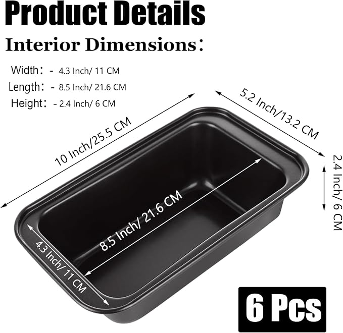 QTLCOHD 6 Pack 8" x 4" Bread Loaf Pan for Baking Homemade Bread | Non Stick Carbon Steel Loaf Pans