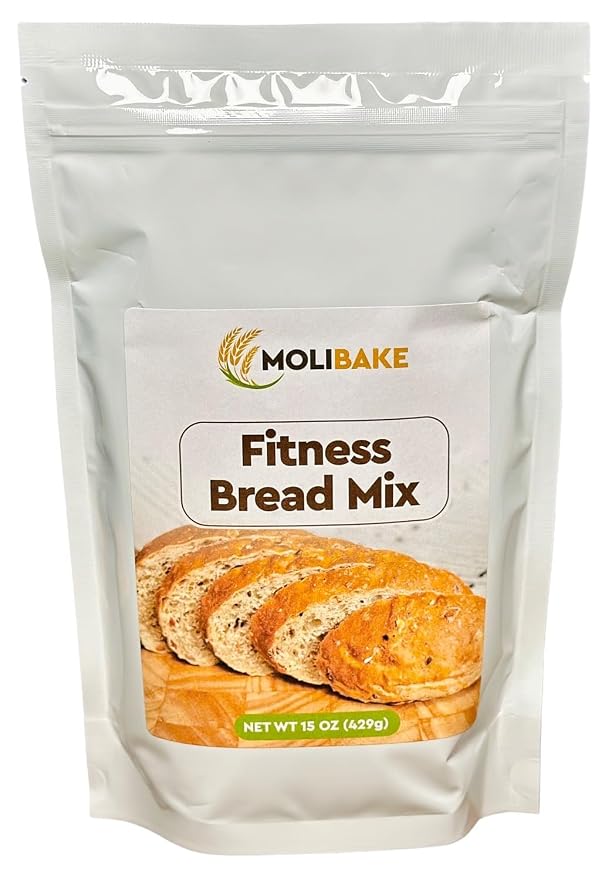 Molibake Fitness Bread Mix – All-Natural High-Fiber Bread Mix for Bread Machine and Oven – 15 oz – Whole Grain Breads Mix with Carrots, Oats, Flax, Sunflower & Sesame Seeds – Easy-to-Use Breads Maker Mix for Homemade Baking
