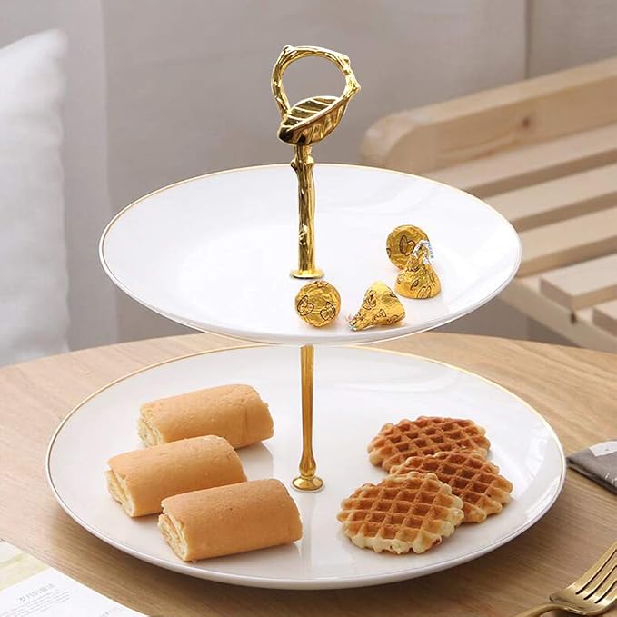 iSuperb 5 Sets 3 Tier Cupcake Stand Hardware Handles, Vintage Tray Stand Center Holder Fitting with Screws and Flat Washers for Party Wedding Display Stand (Leaf Golden)