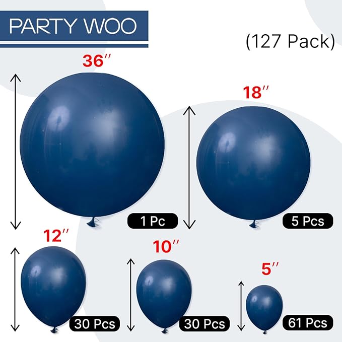 PartyWoo Navy Blue Balloons 127pcs Different Sizes of 36 18 12 10 5 Inch Dark Blue Balloon Arch Kit Garland for Graduation Wedding Sports Theme Boy Baby Shower Men Birthday Party Decorations Blue-Y72