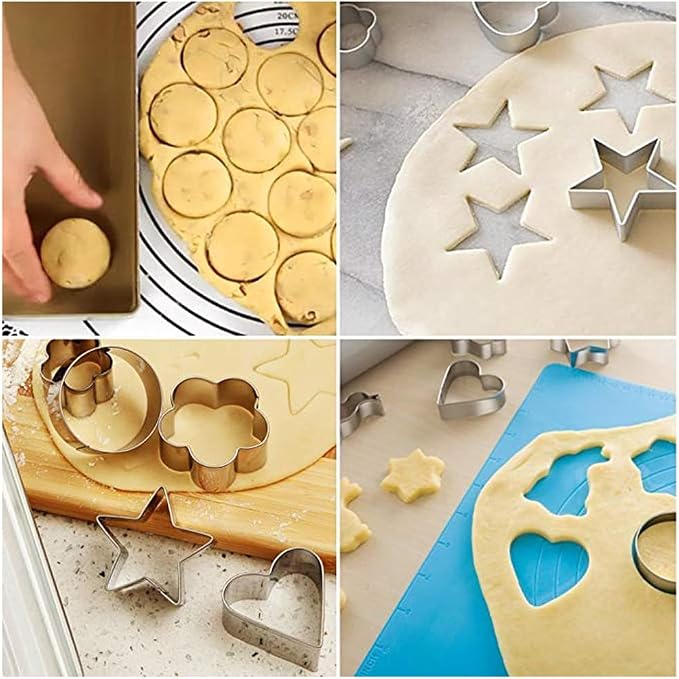 24-Piece Stainless Steel Mini Geometric Shaped Cookie Biscuit Cutter Set Hexagon Square Heart Triangle Round Flower Star Baking Metal Molds to Cut Out Pastries,Dough,Pie Crust,Fruit,Fondant