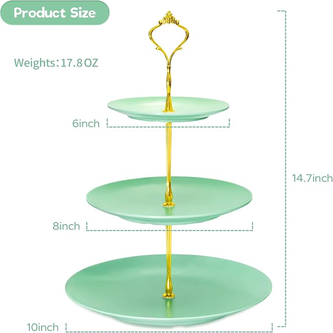 Lucky Will Green Tiered Dessert Serving Tray for Kid's Party Supplies Favors 3 Tier Cupcake Cake Stand for Birthday Tea Afternoon Halloween Christmas Candy Bar