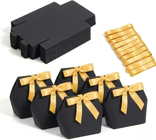 Rowcay Small Gift Boxes with Ribbons, 16 Pack Black Foldable Empty Gift Boxes for Wedding Party Favors, Cookies, Candy, Jewelry, Small Presents, Gift Packaging and Favor Displays