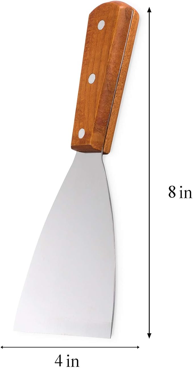 Super Z Outlet Stainless Steel Blade Grill Slant Edge Scraper Wooden Handle for Food Service, Cleaning Supplies, Barbecue Cooking Restaurants