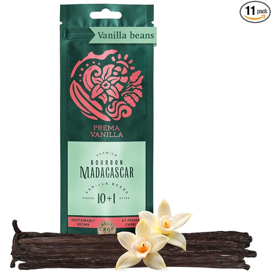 PREMA VANILLA 11pcs Pure Madagascar Vanilla Beans Grade A, Bourbon Pods for Making Homemade Vanilla Extract, Premium Fresh Whole Vanilla Bean Best for Baking Cooking & Desserts, Gluten-Free Rich Aroma