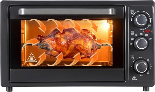 34QT/32L Kitchen Convection Electric Oven, 1500W, Multi-Functional Countertop Toaster Oven with 60-Min Timer, Crispy Roast, Dehydrate, Rotisserie, 6 Accessories Included, Black US Plug