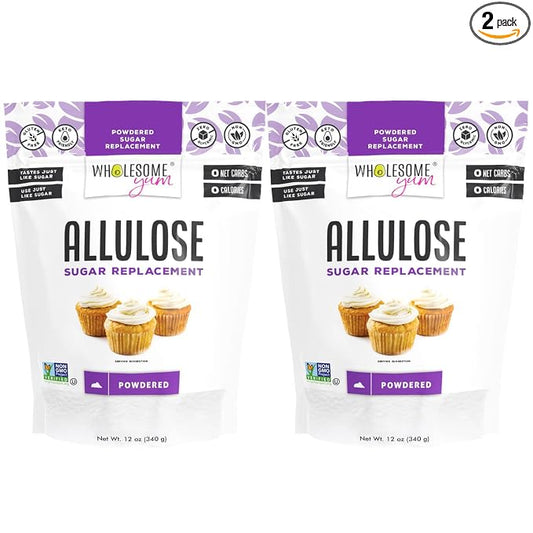 Wholesome Yum Powdered Allulose Sweetener - Natural Keto Powdered Sugar Substitute - Non GMO, Zero Carb, 0 Calorie, Sugar Free, No Aftertaste - Confectioners Sugar Replacement (12 oz, 2 Pack)
