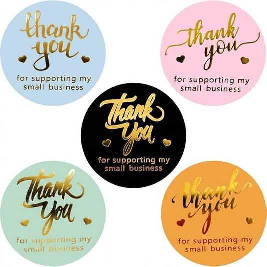 Thank You for Supporting My Small Business Stickers - 1.5" Round Labels (5 Designs, Multicolor) for Small Business, Packaging, Envelopes, Gift Bags, Bakery, Party Favors