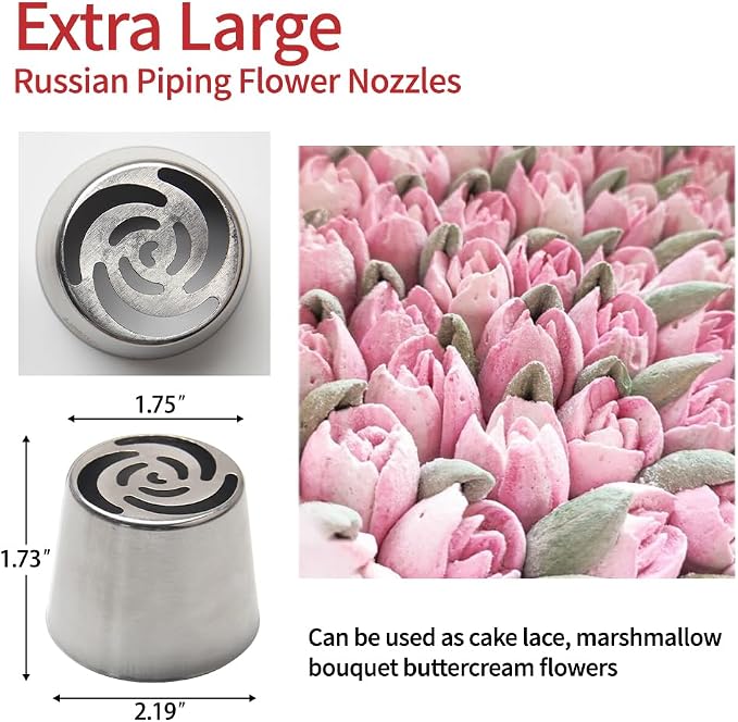 Extra Large Russian Piping Tips - Stainless Steel Flower Nozzles Set for Cake Decorating, Rose & Floral Icing Tips for Cupcakes, Cookies Professional Baking Tools (XXL, Style 12)