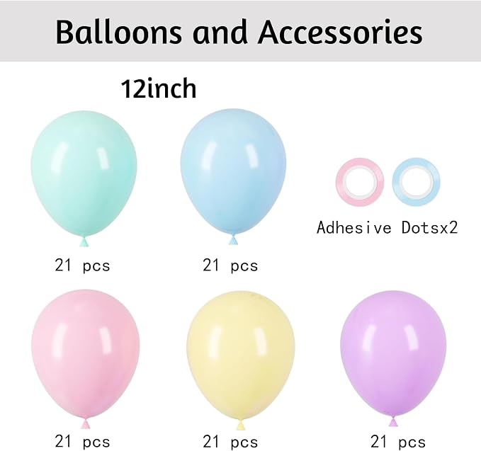 Voircoloria 105pcs Pastel Balloons 12inch Party Latex Balloons for Birthday Easter Baby Shower Graduation Wedding Gender Reveal Anniversary Party Decorations