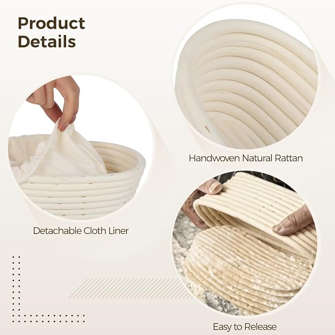 12 Pcs Banneton Bread Proofing Baskets, 10" Oval Sourdough Baking Bowls with Removable Cloth Liners, Rattan Bread Baskets for Even Fermentation, Ideal for Beginners and Pros