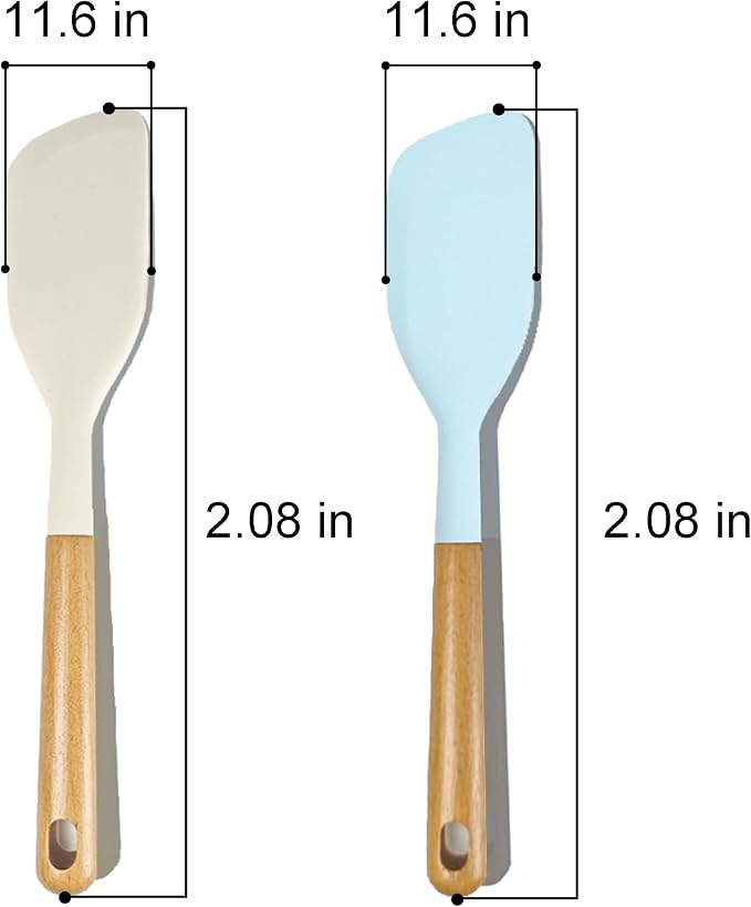 2PCS Heat Resistant Silicone Spatula Set, Silicone Spatula Wooden Handle, Rubber Spatula for Baking, Losing Weight Meal & Salad, Versatile Kitchen Tool, Mixing, Frosting, Heat Resistant 600°F