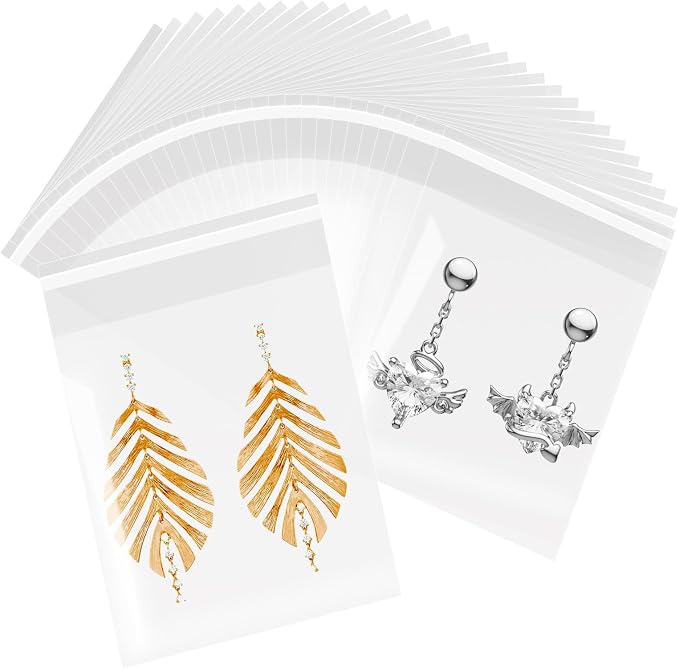 Cellophane Bags 2x3 Inches Clear Self Adhesive Cellophane Bags Adhesive Resealable Plastic Poly Cellophane Treat Bag for Earrings Candy Jewelry Gifts Decorative Favor