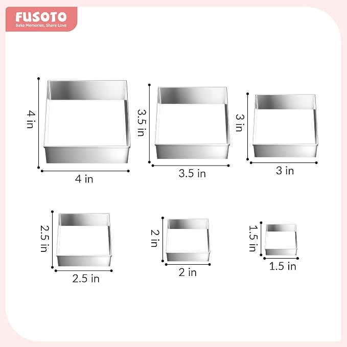 FUSOTO 6PCS Square Cookie Cutter Set, Large Geometric Stainless Steel Baking Supplies for Homemade Cookies, Square Plaque Cookie Cutters Shapes Biscuit Molds, 6 Sizes (1.5, 2, 2.5, 3, 3.5, 4 Inch)