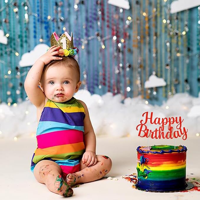 BEISHIDA Red happy birthday Cake Topper, Happy Birthday Cake Bunting Decor,Birthday Party Decoration Supplies，Photo Booth Props
