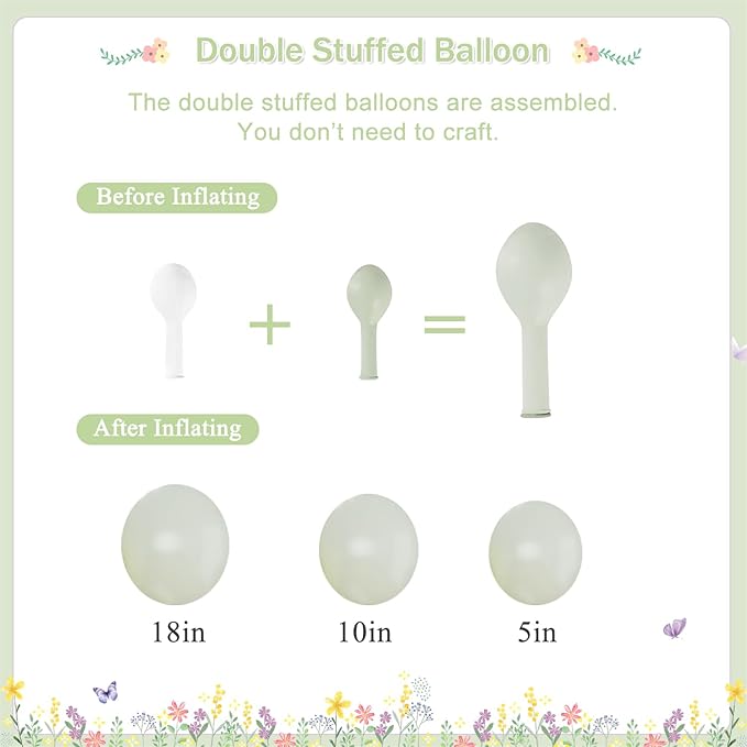 Dusty Green Purple Pastel Pink Balloon Arch Garland Kit 124Pcs Double Stuffed Light Green Sage Green Purple Yellow Macaron Pink Balloons for Wildflower Baby Shower Wedding Birthday Party Decorations