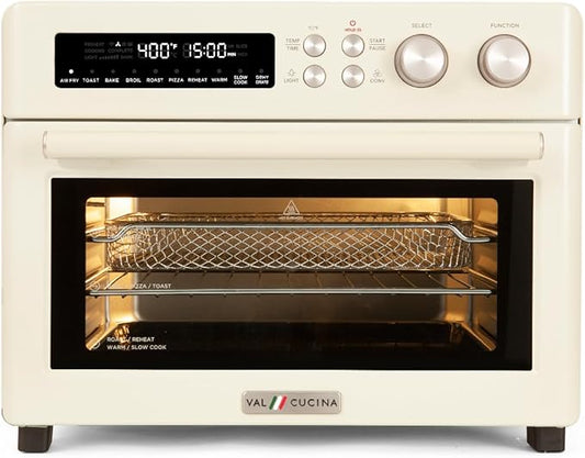 VAL CUCINA Retro 26.3 QT Infrared Heating Air Fryer Toaster Oven,Large Countertop Convection Oven 10-in-1 Combo, 6-Slice Toast, Enamel Baking Pan Easy Clean with Recipe Book, Almond Yellow Color