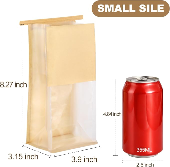 BagDream 50 Pack Cookie Bags with Window 3.9x3.1x8.2 Inch Small Cookie Packaging Treat Bags, Resealable Tin Tie Tab Lock Bakery Bags Grease Resistant for Muffin, Candies, Popcorn, Gift Giving