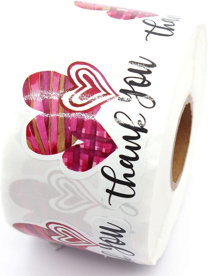 Littlefa Cute Heart Thank You Stickers,Handmade Sticker Label for Business, Online Retailers, Mail Envelopes, Packaging 500 PCS
