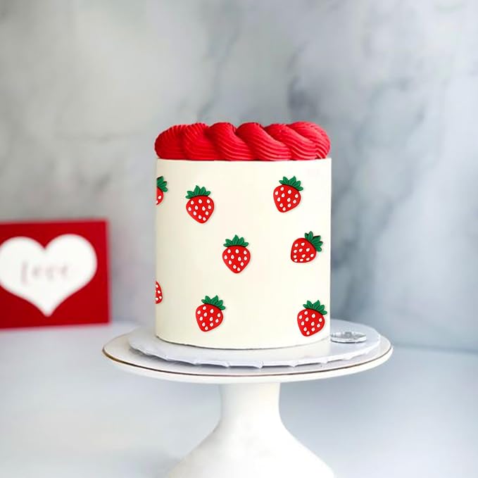 25Pcs Artificial Strawberry Cupcake Toppers 2D Red Strawberries Cupcake Picks Table Decorations for Strawberry Baby Shower Kids Boys Girls Birthday Sweet Fruit Bridal Shower Wedding Party Decorations