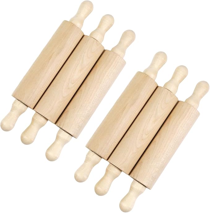 6 Pack 7 Inch Mini Unfinished Wooden Rolling Pins | Vintage Farmhouse Tiered Tray Decorations, Kitchen Ornaments, DIY Arts & Crafts Projects