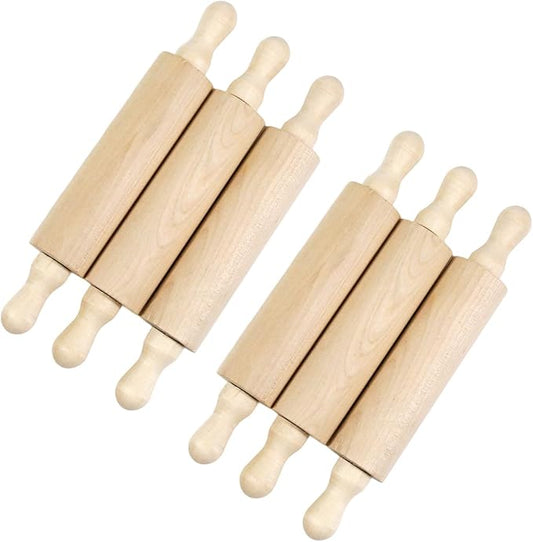 6 Pack 7 Inch Mini Unfinished Wooden Rolling Pins | Vintage Farmhouse Tiered Tray Decorations, Kitchen Ornaments, DIY Arts & Crafts Projects