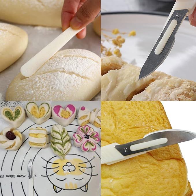 4 Pack Bread Lame Dough Scoring Tool Hand Crafted Sourdough Scorer Knife Razor Blade Cutter Slashing Tool for Bread Making European Baguette Flower Patterns Booklet Homemade Kitchen Baking