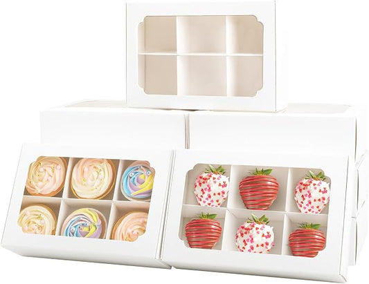 Zealax 9 Inch Bakery Boxes with Window and Dividers Cookie Packaging Small Treats for Gift Giving, Macaron Boxes Treat Boxes for Mini Cupcakes, Chocolate Covered Strawberries, 10 Pack, 9x6x2.5 Inch