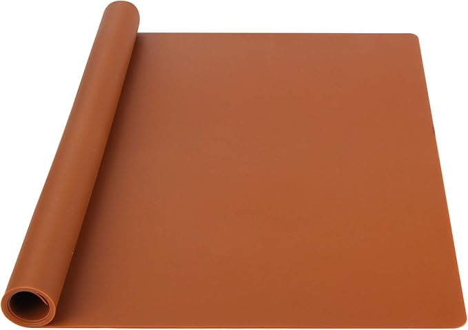 Webake Large Silicone Mat Heat Resistant Counter Mat 23.6" x 15.7", Multipurpose Nonstick Baking Pastry Mat, Reusable Extra Thick Table Mat for Resin (Brown)
