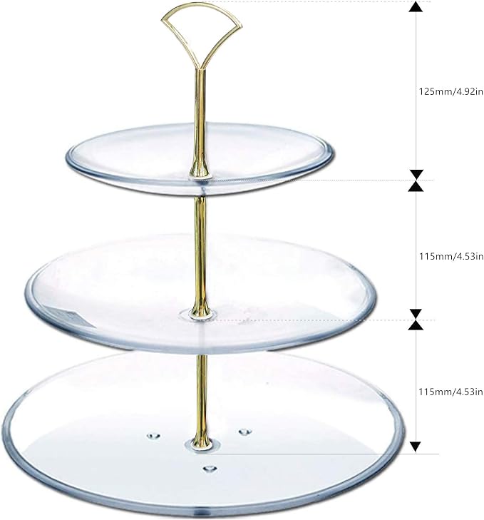3 Tier 14" Heavy Metal Cake Stand Holder Fruit Plate Stand Fitting Hardware Rod Golden Fan