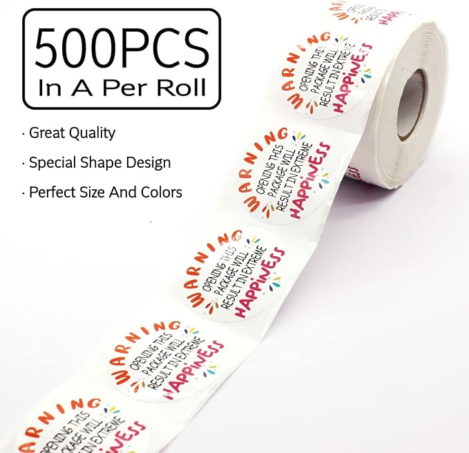 Handmade Thank You Small Business Stickers,Warning Opening This Package Happiness Stickers for Small Business Envelopes Package Packing 500 Labels Per Roll
