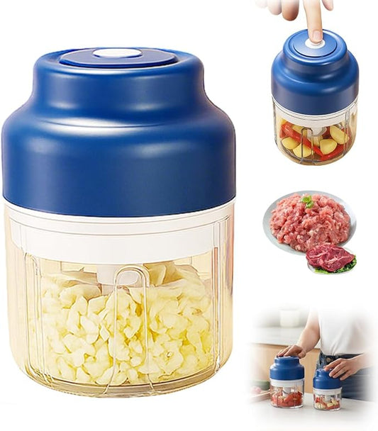 Electric Garlic Chopper, 2026 Mini Food Processor & Food Chopper for Kitchen, Portable Cordless Electric Garlic Crusher with 6 Stainless Steel Blades, Small Mincer for Onion Spices, Blue, 320ML