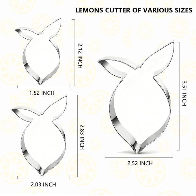 3 Piece Lemon Cookie Cutters- 3.77",3",2" Fruit Cookie Cutters Shapes, Stainless Steel Funny Cookies Baking Cutter for Biscuit Dough Fondant